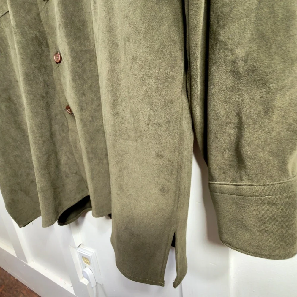 Pardazzo Uomo Suede Feel Button Down Shirt Olive Green Size XL‎